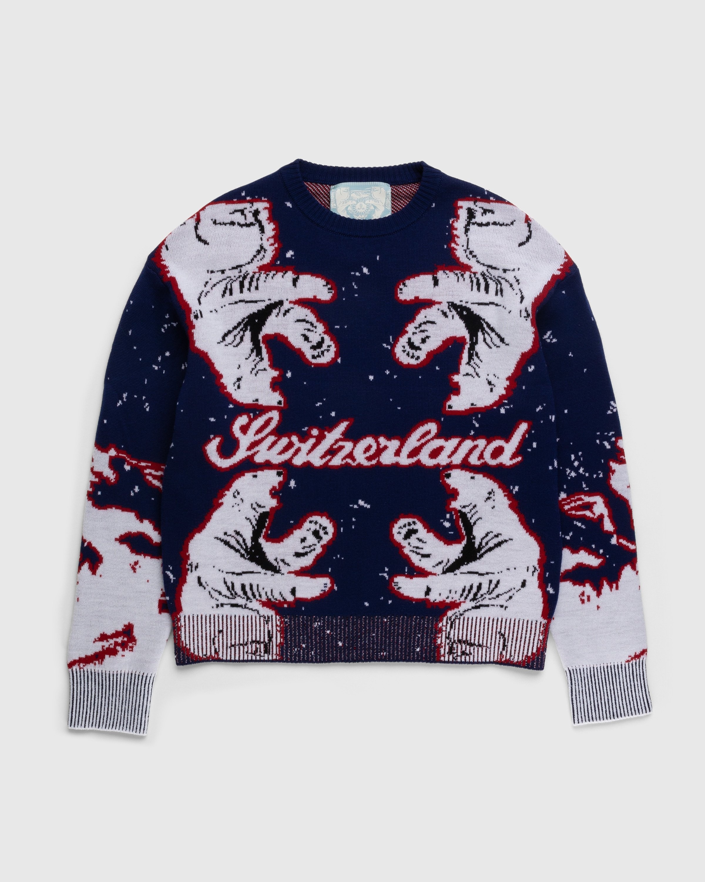 Bally – Switzerland Merino Wool Crewneck Navy/Bone - Knitwear - Blue - Image 1