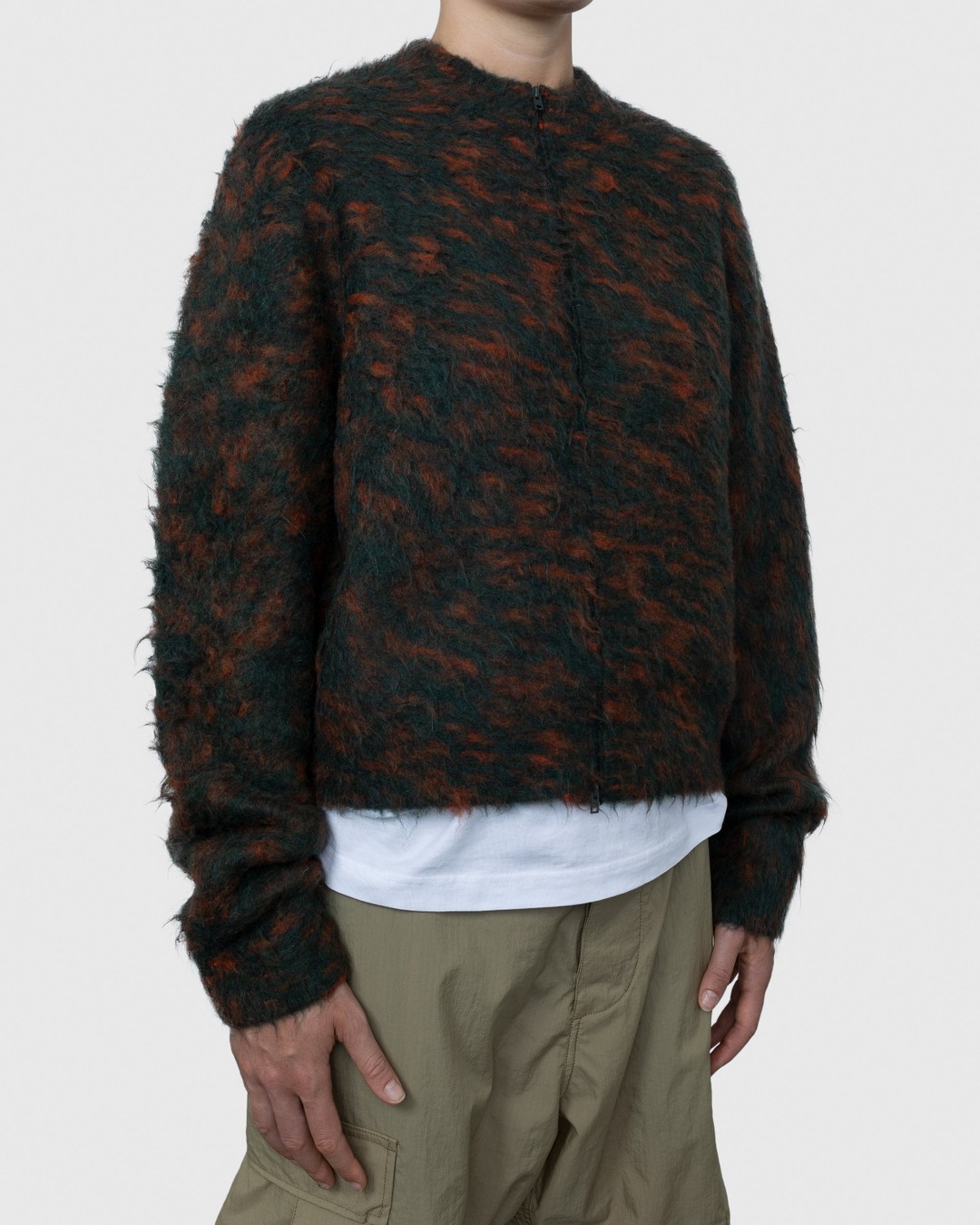 Acne Studios – Hairy Zippered Cardigan Forest Green/Orange - Knitwear - Green - Image 3