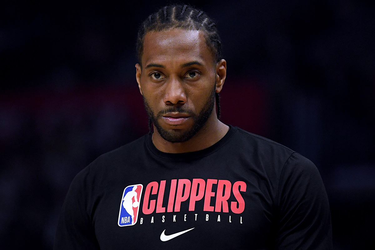 Kawhi Leonard #2 of the LA Clippers before the game against the Denver Nuggets
