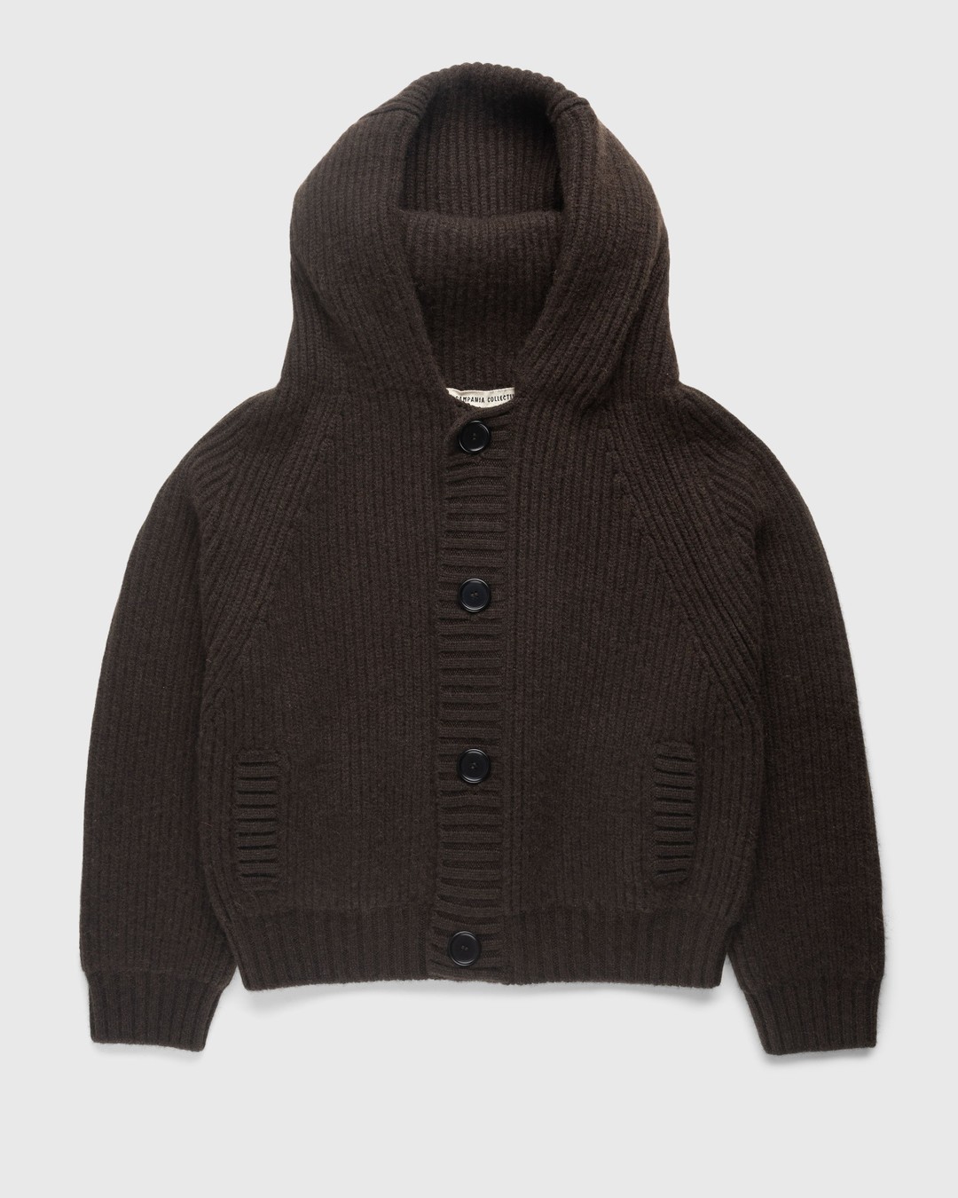 Meta Campania Collective – Michel Exaggerated Rib Cashmere Hooded Cardigan Dark Chocolate Brown - Knitwear - Brown - Image 1