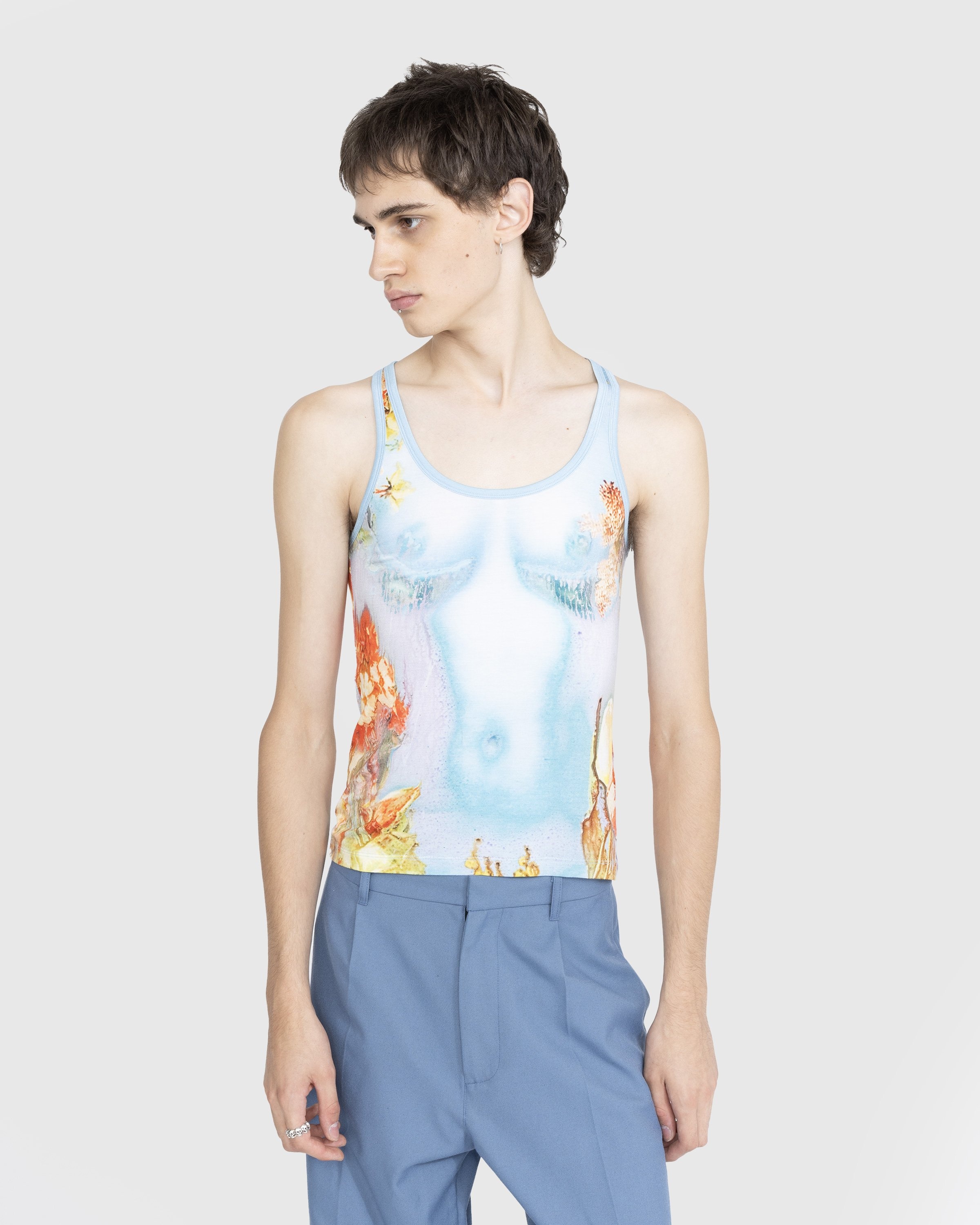 Jean Paul Gaultier – Printed Body Flowers Tank Top Blue - Men Tops - Blue - Image 2