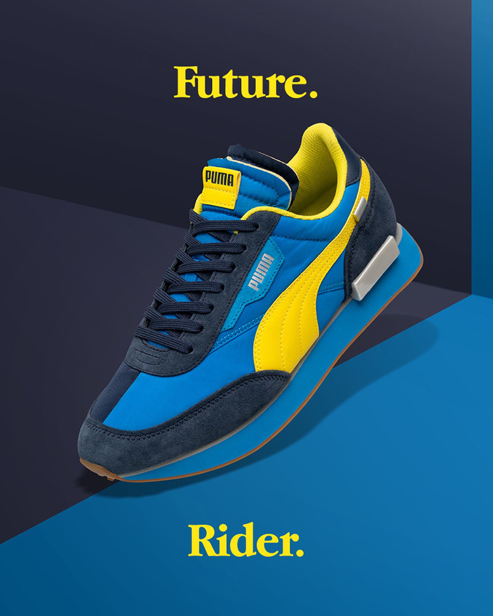 Blue and yellow Future Rider PUMA shoe