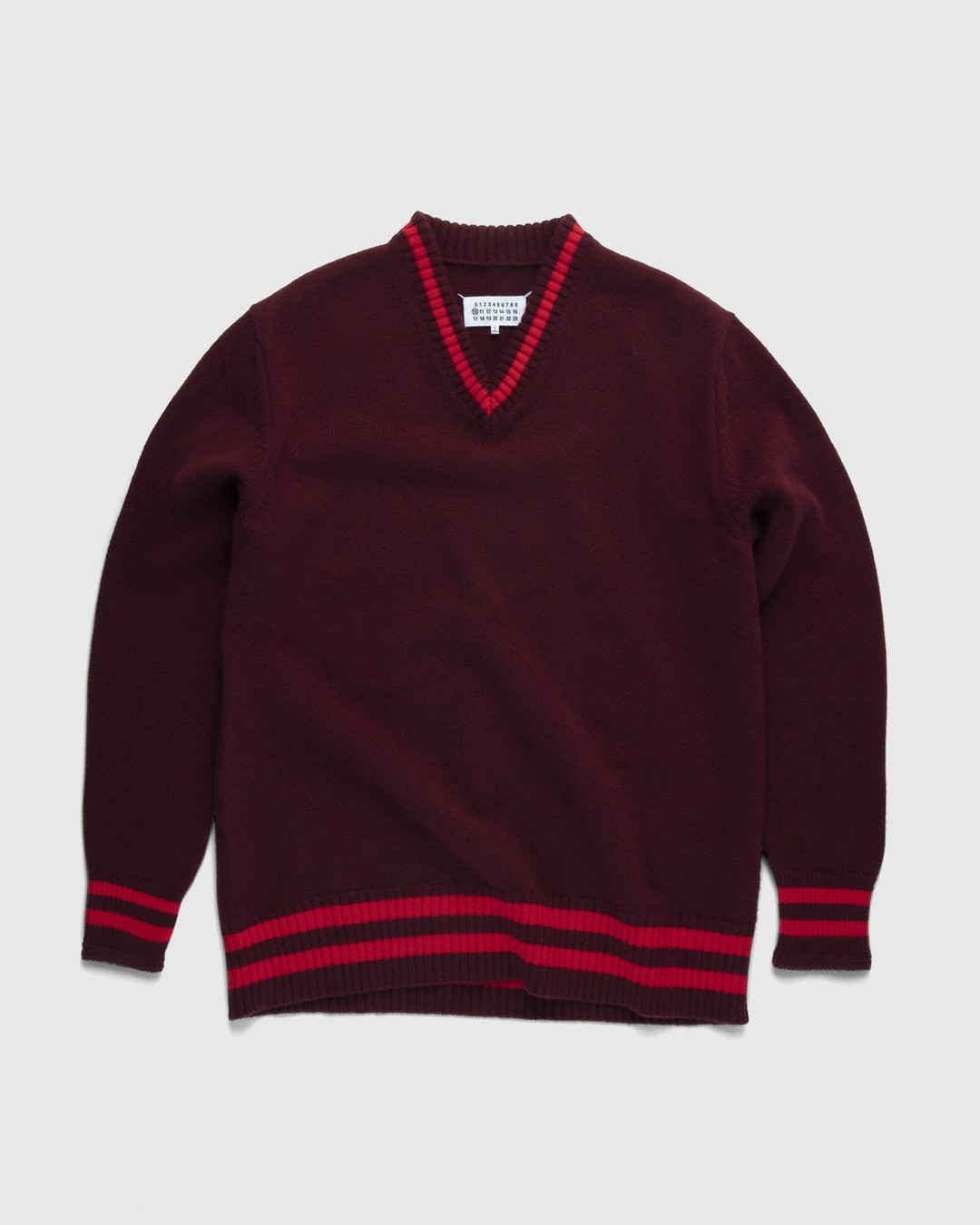 Maison Margiela – Oversized V Neck Knit Burgundy - Knitwear - Red - Image 1