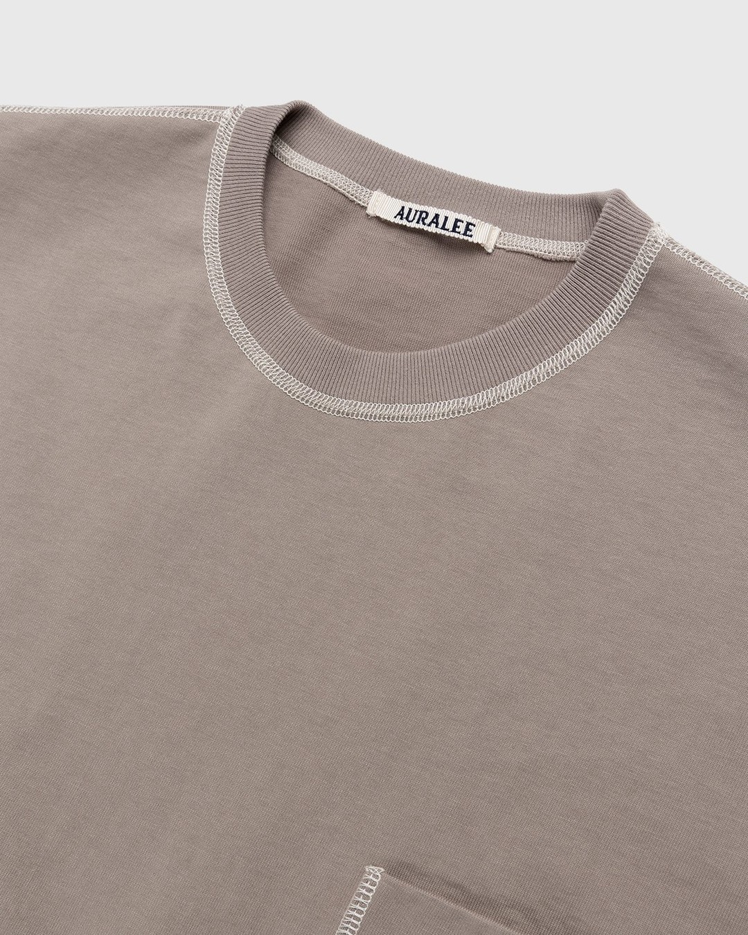 Auralee – Cotton Knit Pocket T-Shirt Grey Beige - T-shirts - Beige - Image 3