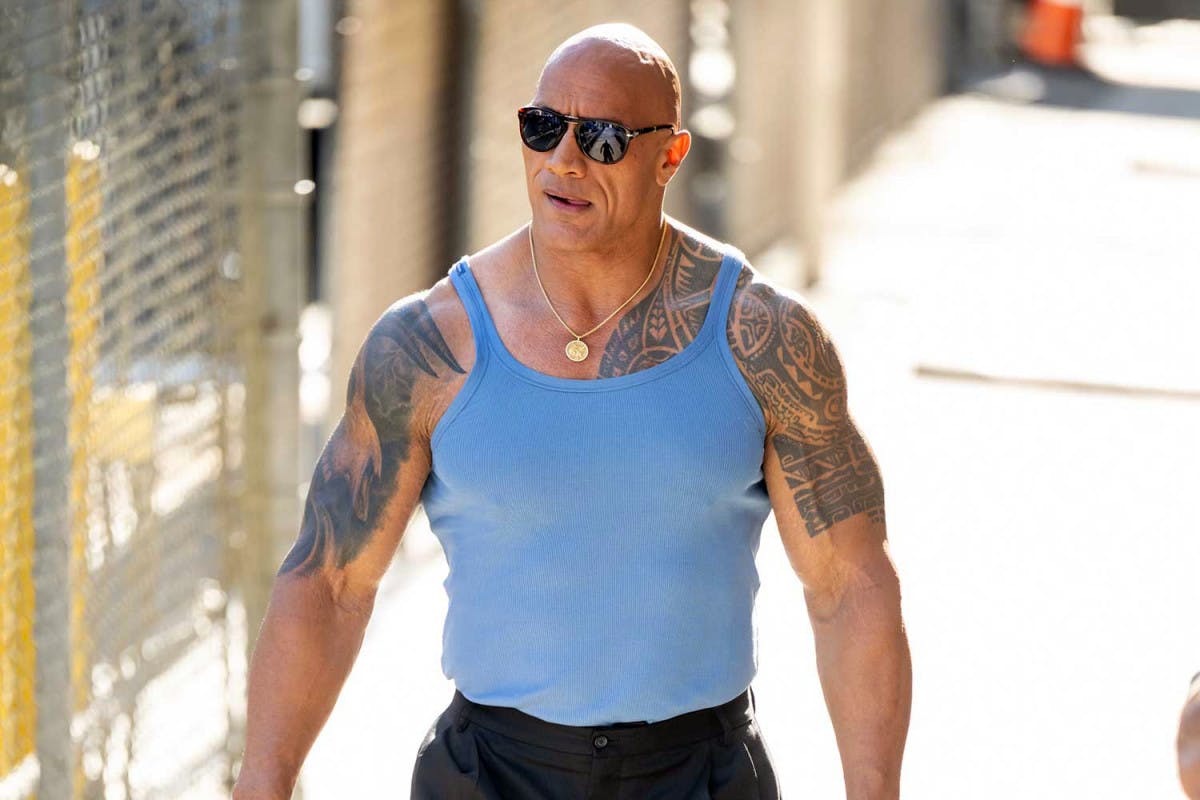 The Rock's Baby Blue Tank Top & Big Pants Outfit Is His Best Ever