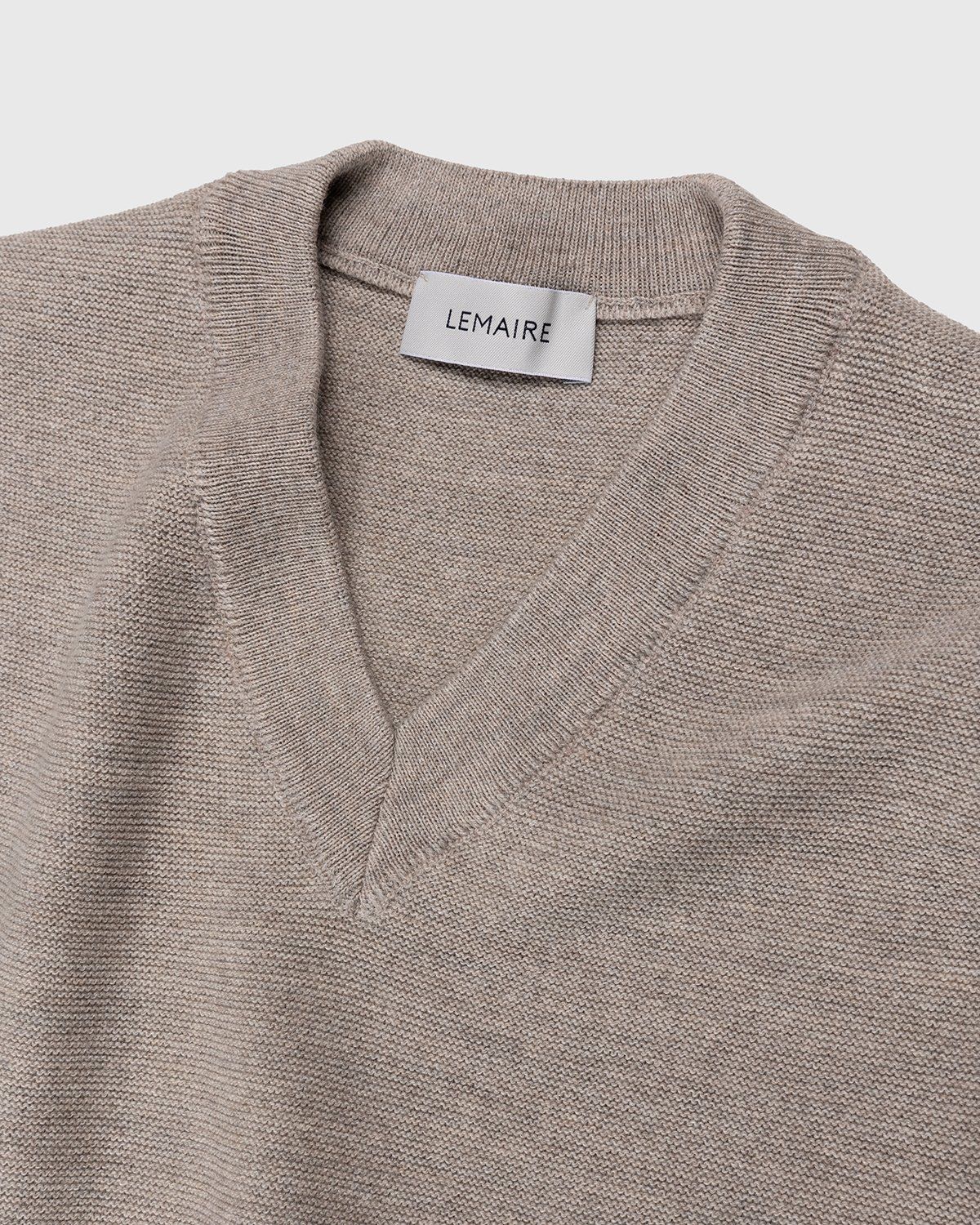 Lemaire – V-Neck Merino Vest Light Stone Melange - Knitwear - Beige - Image 4