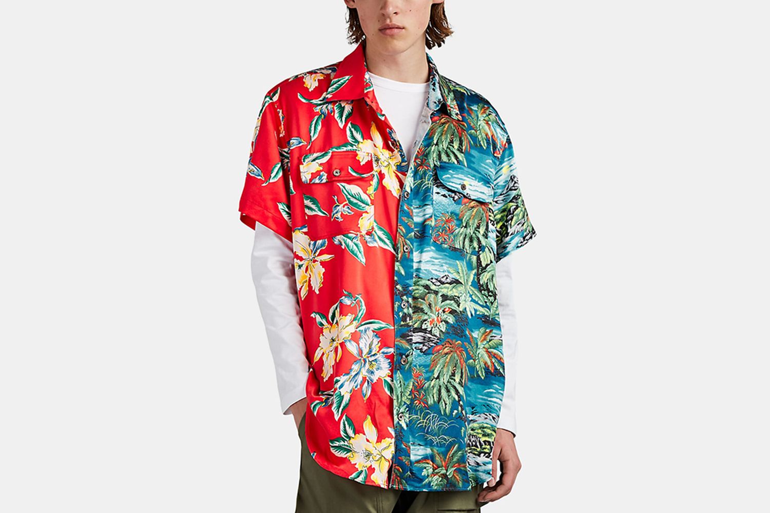 Multi-Hawaiian-Print Satin Shirt