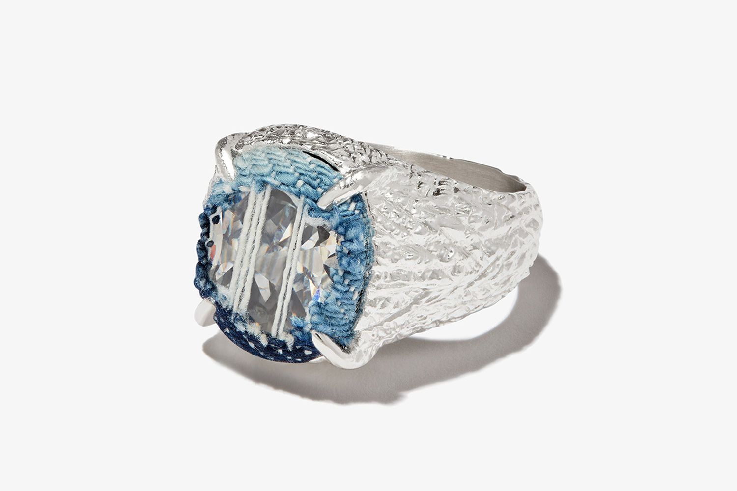 Sterling Silver Denim Crystal Signet Ring