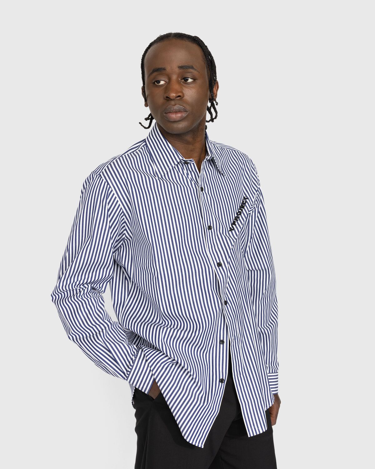 Y/Project – Pinched Logo Stripe Shirt Navy/White - Shirts - Blue - Image 2