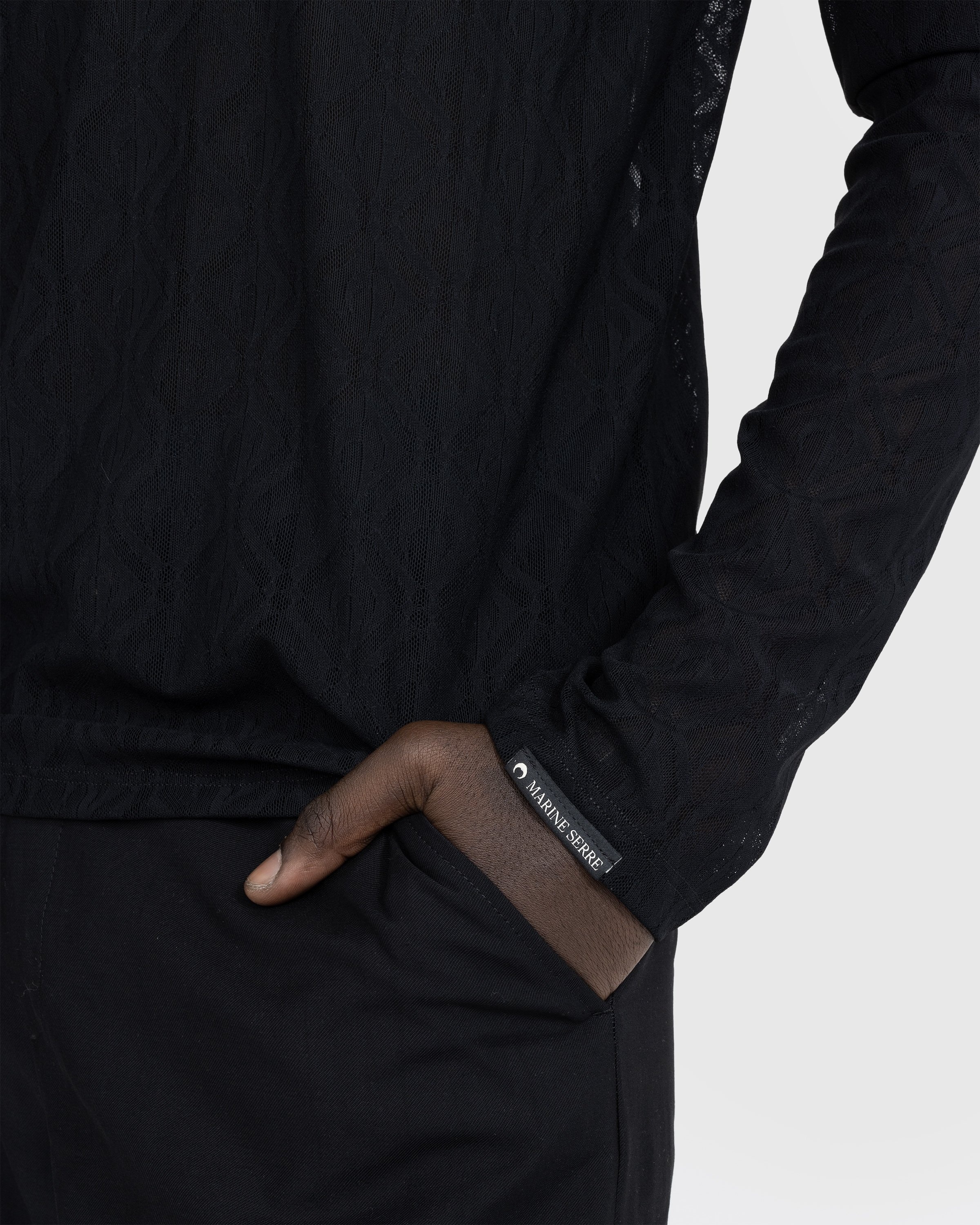 Marine Serre – Moon Diamant Mesh Jacquard Longsleeve Top Black - Tank Tops - Black - Image 4