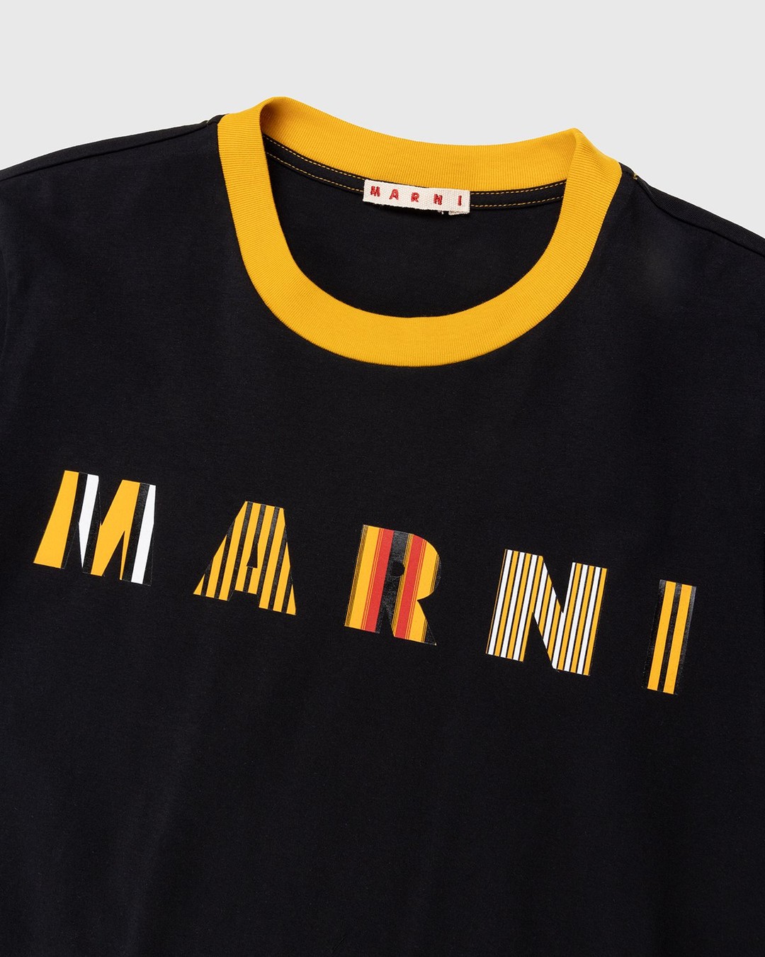 Marni – Stripe Logo Bio Jersey T-Shirt Black/Gold - Tops - Yellow - Image 4