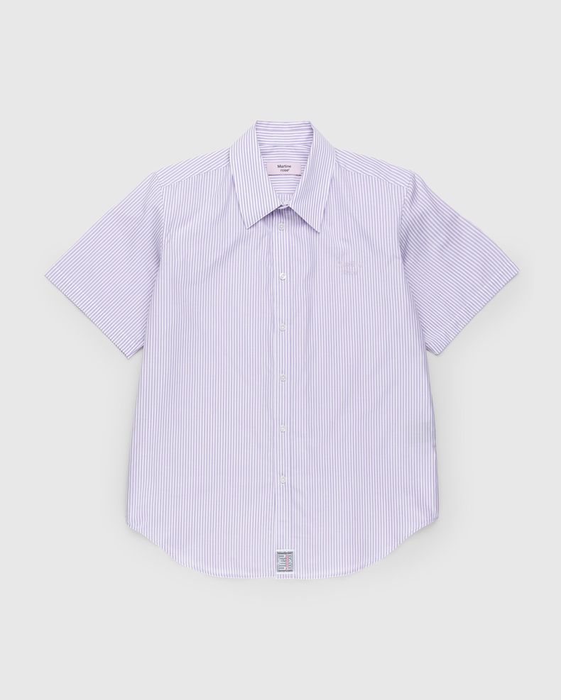 Classic Short-Sleeve Button-Down Shirt Lilac and White Stripe
