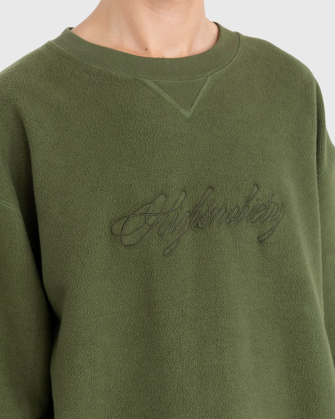 Highsnobiety – Script Logo Reverse Fleece Crew Green - Sweats - Green - Image 7
