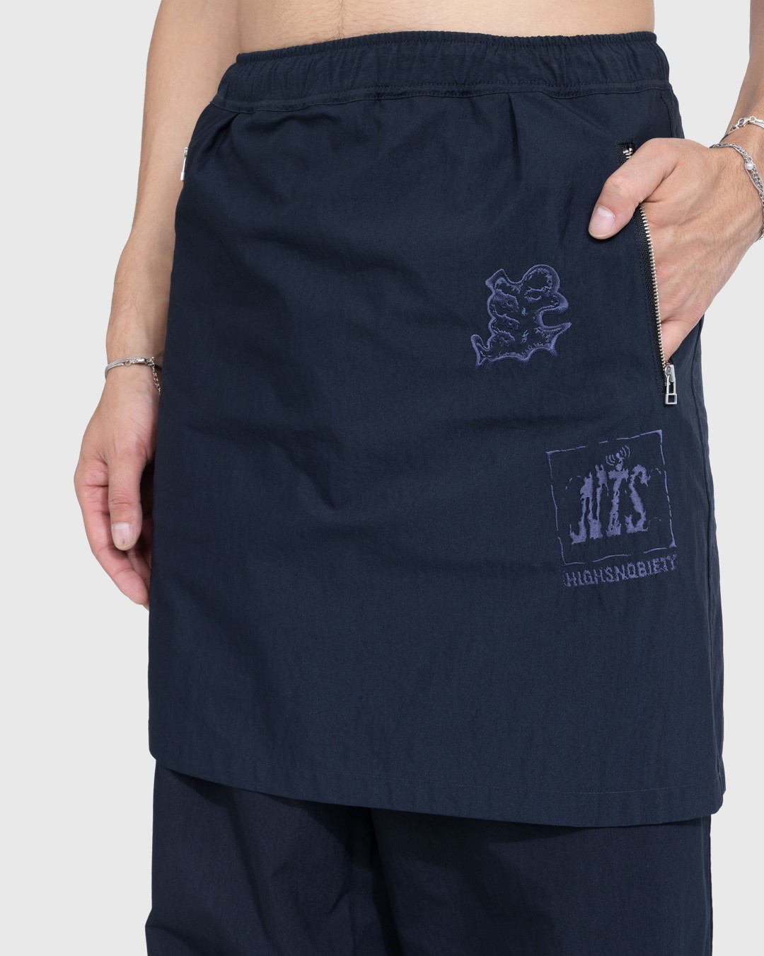 NTS x Highsnobiety – Brushed Nylon Skirt Navy - Skirts - Black - Image 6