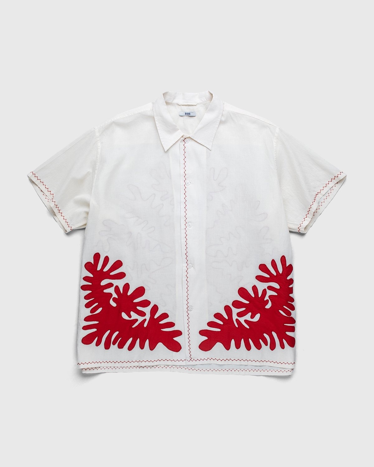Bode – Setting Cut-Out Appliqué S/S Shirt Natural Red | Highsnobiety Shop