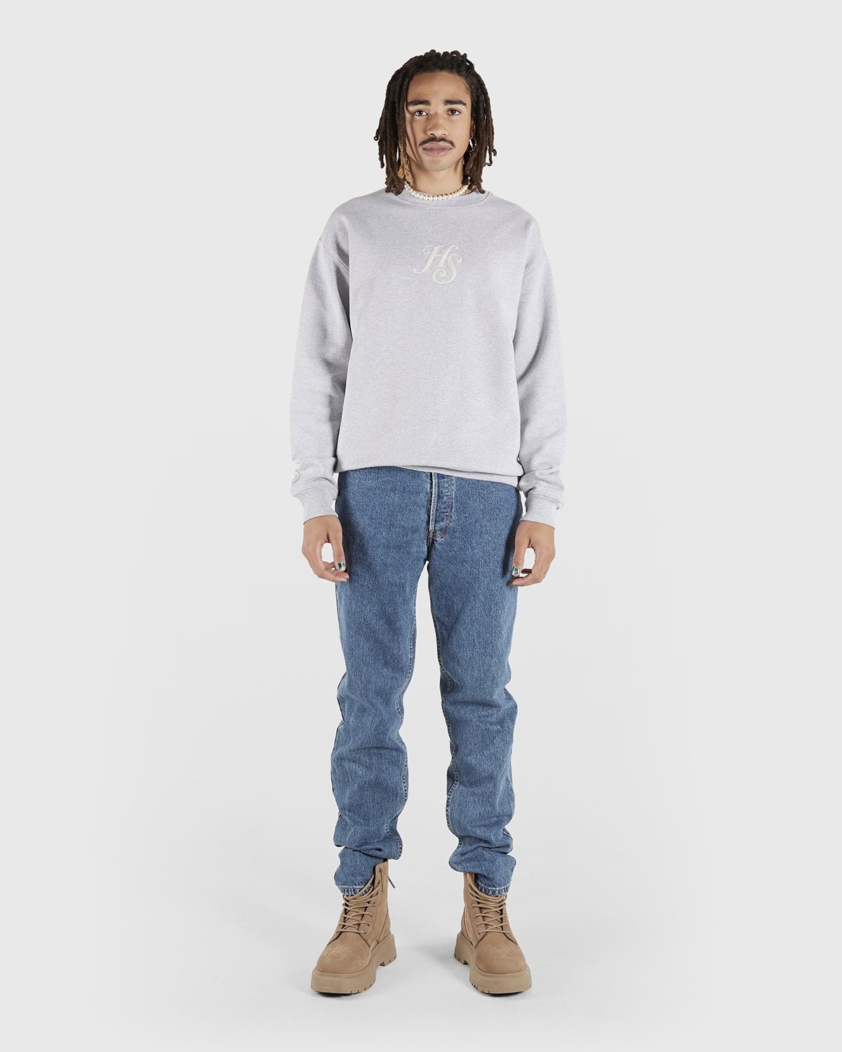 Highsnobiety – Logo Fleece Staples Crew Heather Grey - Sweats - Grey - Image 5