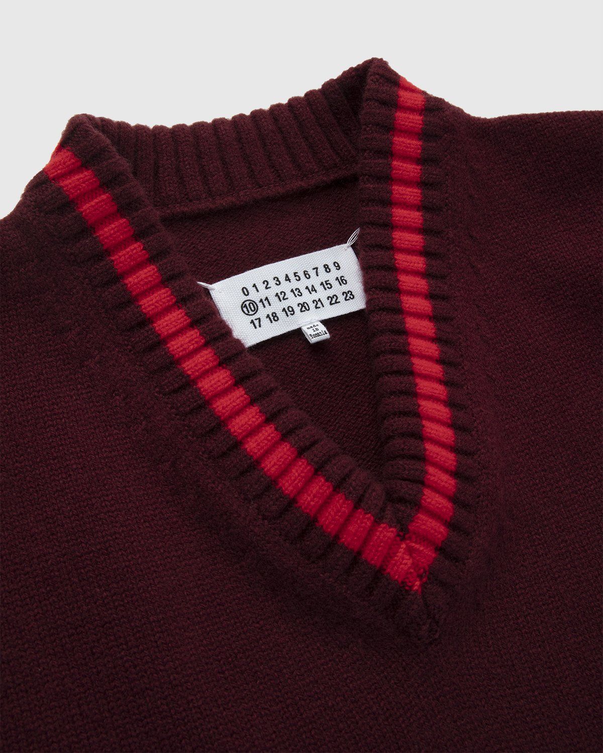 Maison Margiela – Oversized V Neck Knit Burgundy - V-Necks Knitwear - Red - Image 3
