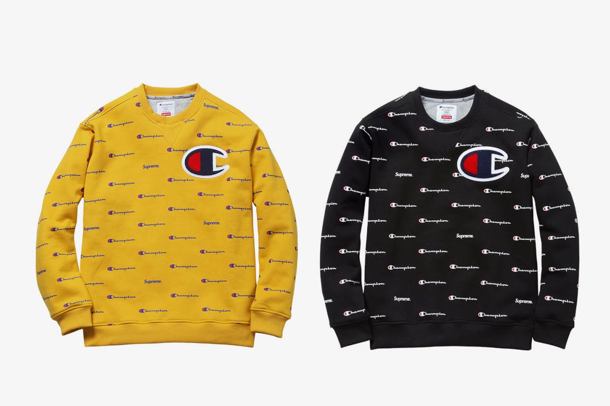 Yellow champion supreme hoodie cheap