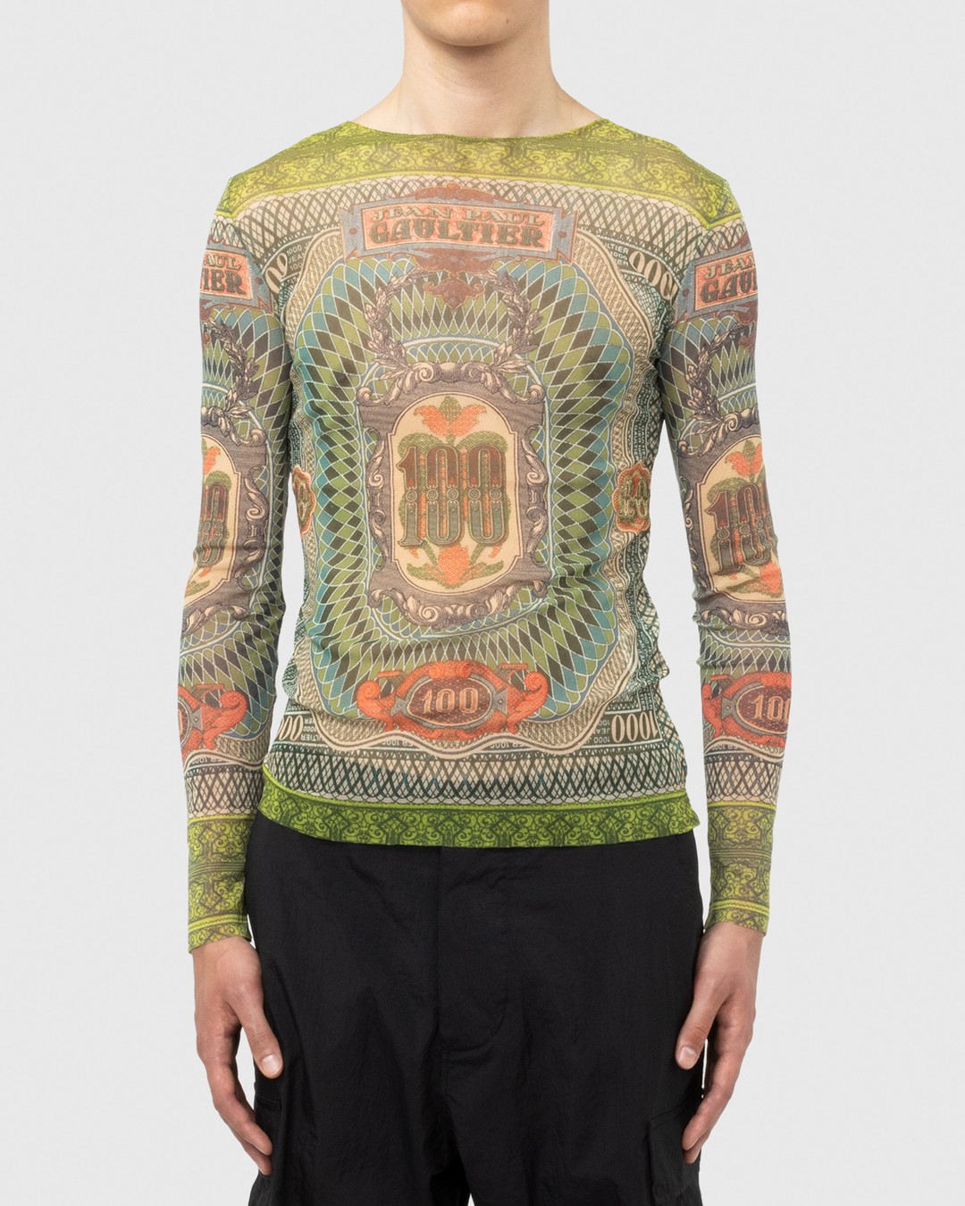 Jean Paul Gaultier – Long-Sleeve Banknote Top Multi - Sweats - Green - Image 2