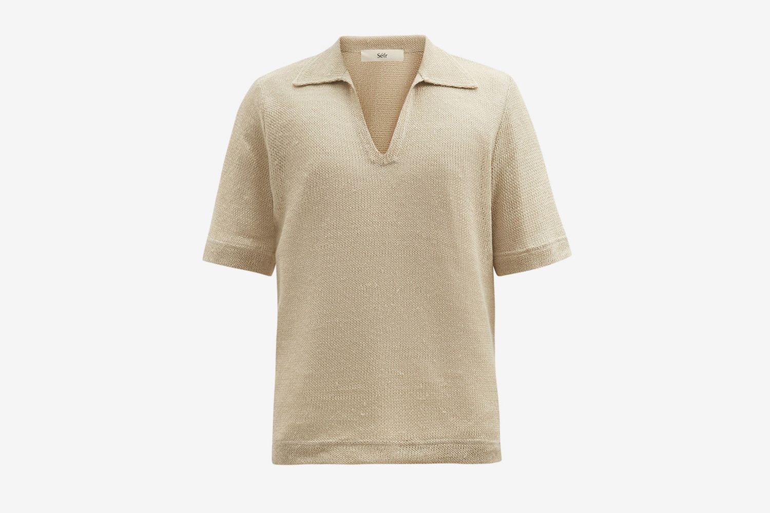 Open-Collar Linen Polo Shirt