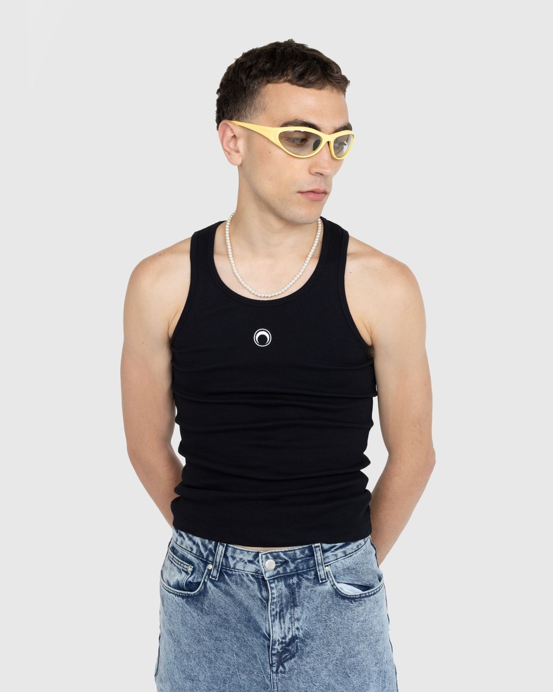 Marine Serre – Organic Cotton Fitted Tank Top Black - Tops - Black - Image 2