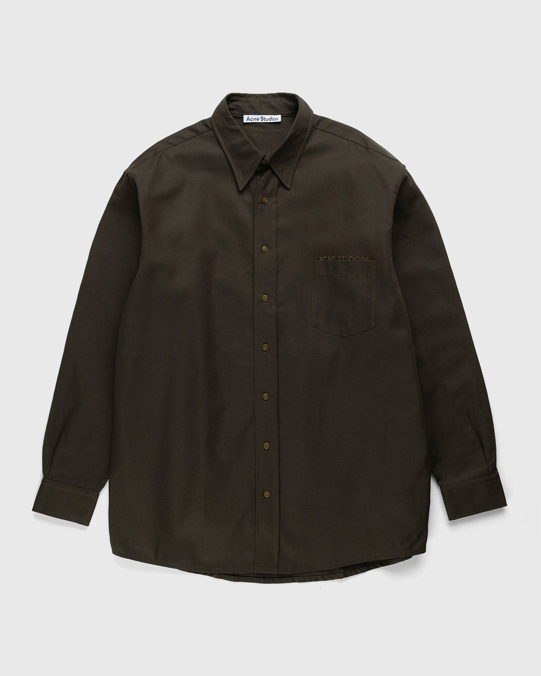 Acne Studios – Linen Blend Button-Up Shirt Dark Olive - Longsleeve Shirts - Green - Image 1