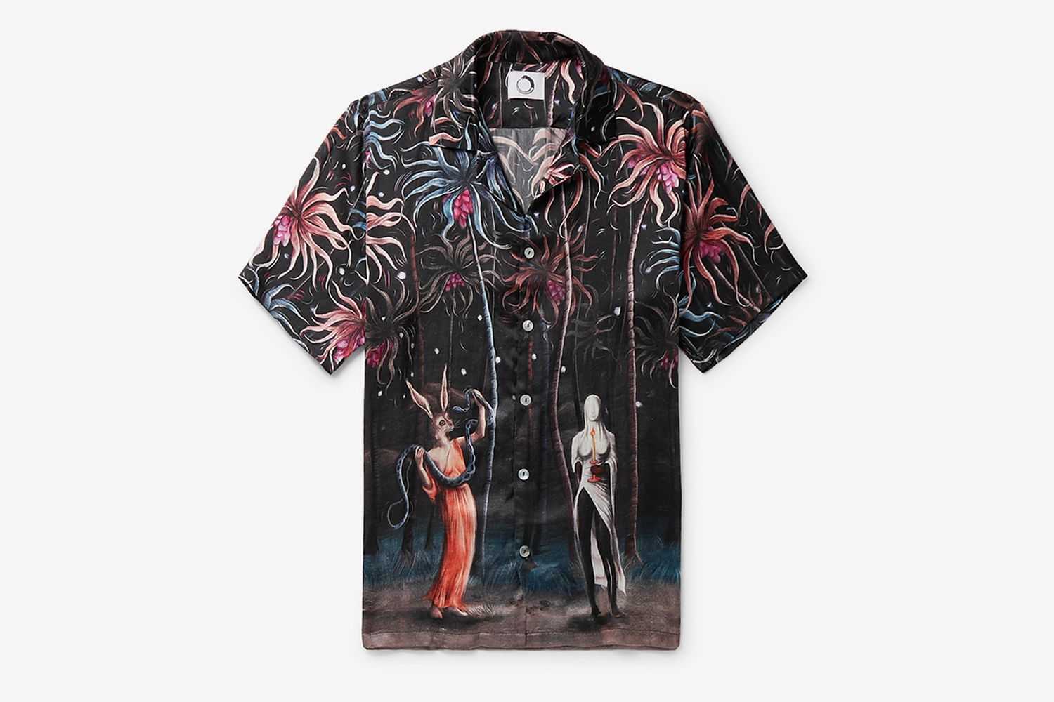 Paradise Lost Camp-Collar Printed Silk Shirt