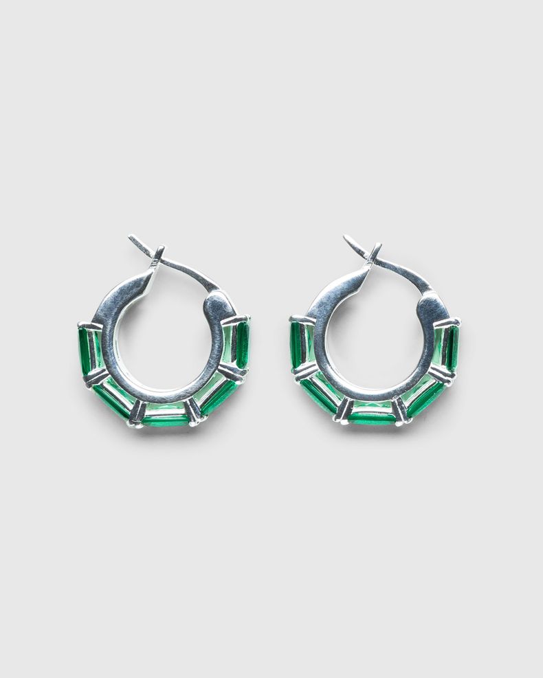 Emerald Cut Eternity Hoop Earrings Silver/Emerald