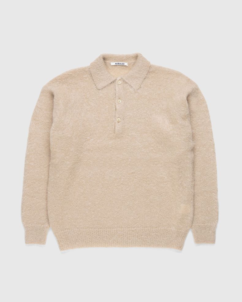 Brushed Mohair Knit Polo Beige