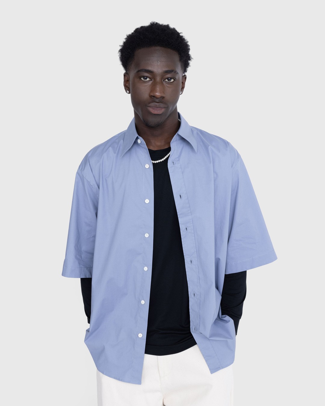 Acne Studios – Short-Sleeve Button-Up Dusty Blue - Shirts - Blue - Image 2