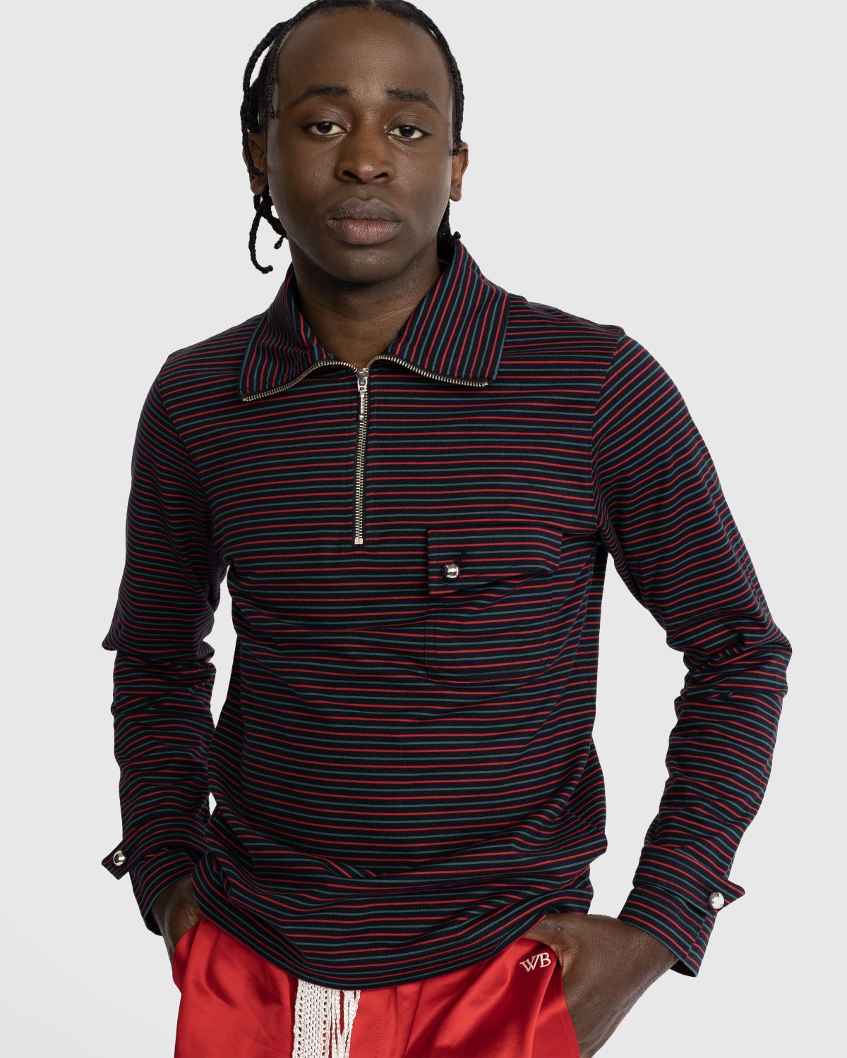 Wales Bonner – Franco Half Zip Top - Longsleeves - Blue - Image 5
