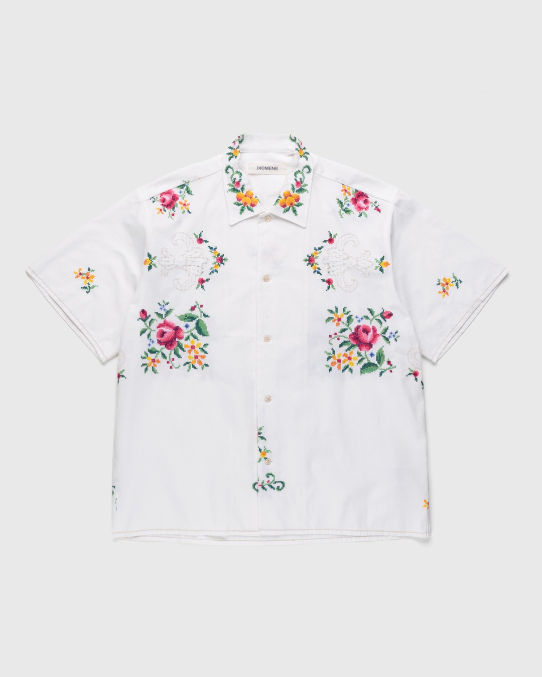 Diomene by Damir Doma – Embroidered Vacation Shirt White/Green - Shortsleeve Shirts - White - Image 1