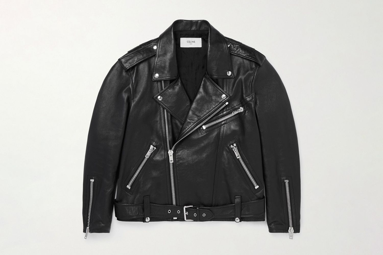 Textured-Leather Biker Jacket