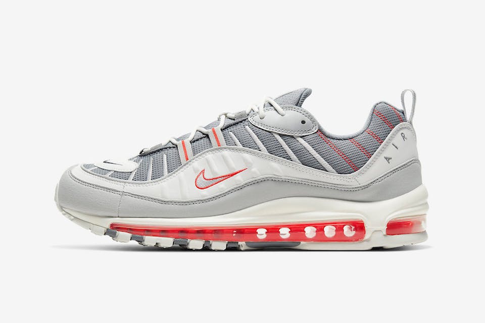 Air 98 "Grey/Sail-Habanero Red": Look Info