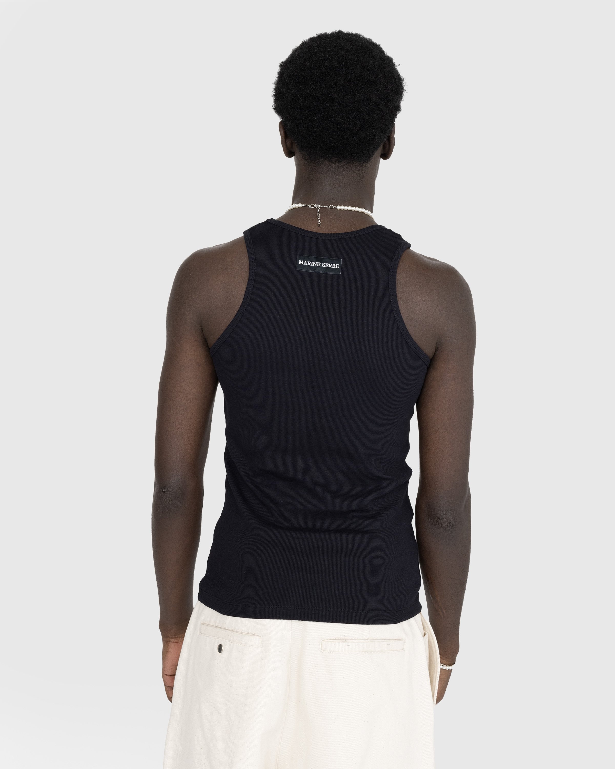 Marine Serre – Organic Cotton Rib Tank Top Black - Men Tops - Black - Image 3