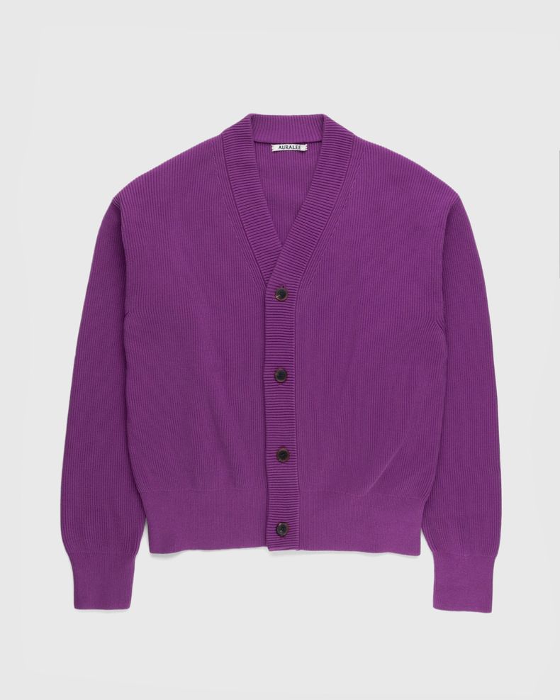 Super Hard Twist Rib Knit Cardigan Purple