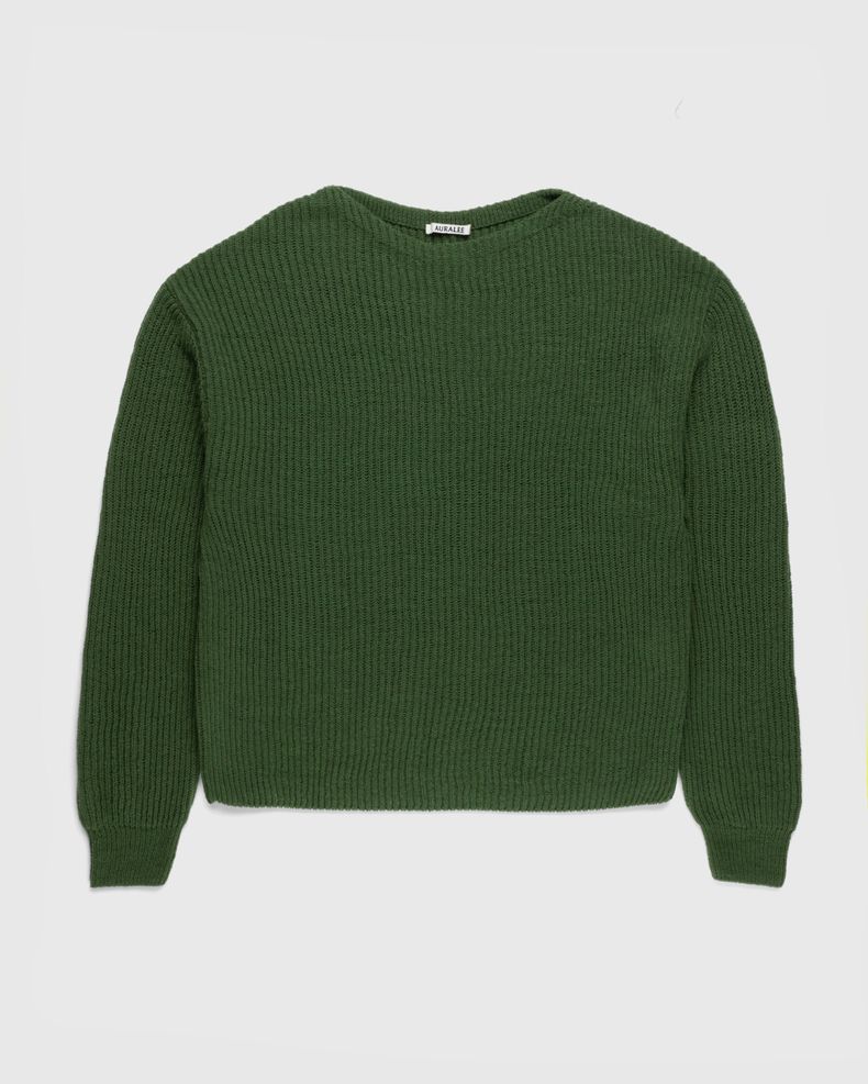 Auralee – Hard Twist Wool Rib Knit Boat Neck Pullover Green