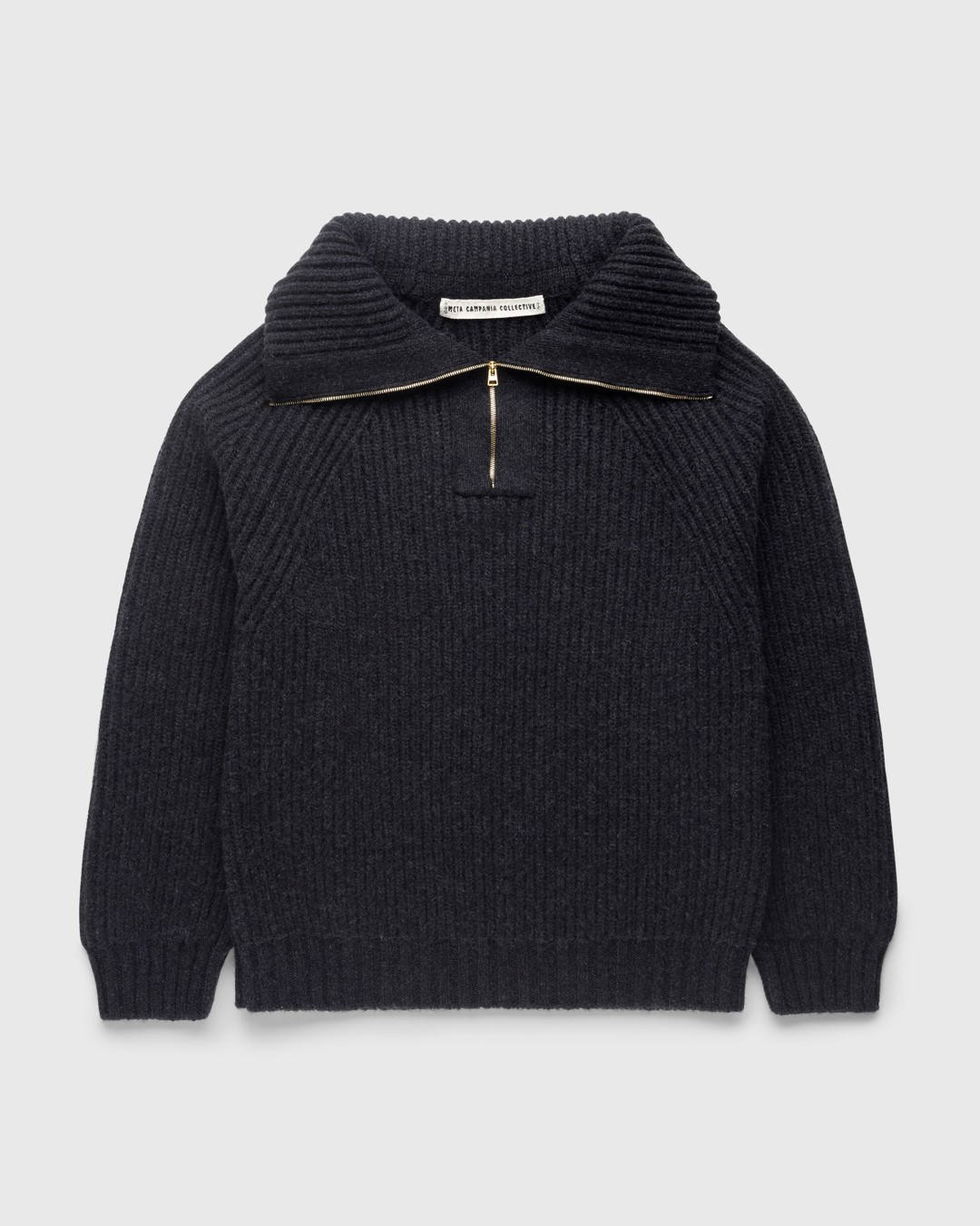 Meta Campania Collective – Michel Exaggerated Rib Cashmere Half Zip Weimaraner Grey - Knitwear - Grey - Image 1