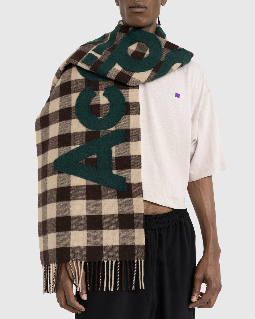 Acne Studios – Check Logo Scarf Brown/Green - Scarves - Multi - Image 3