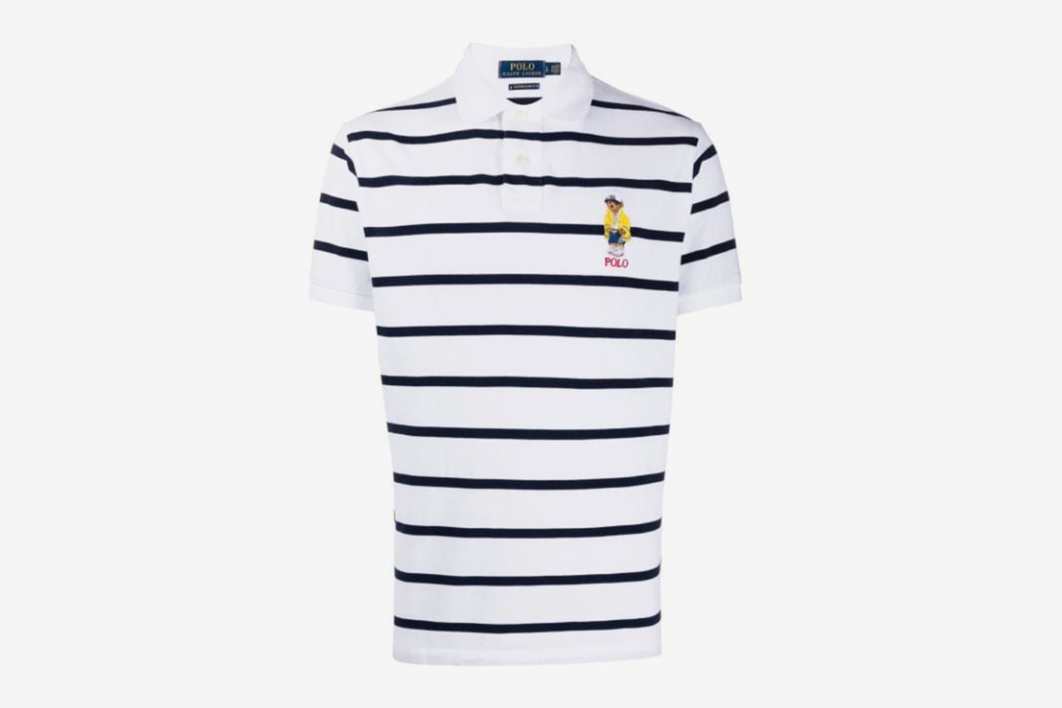 Bear-Appliqué Striped Polo Shirt