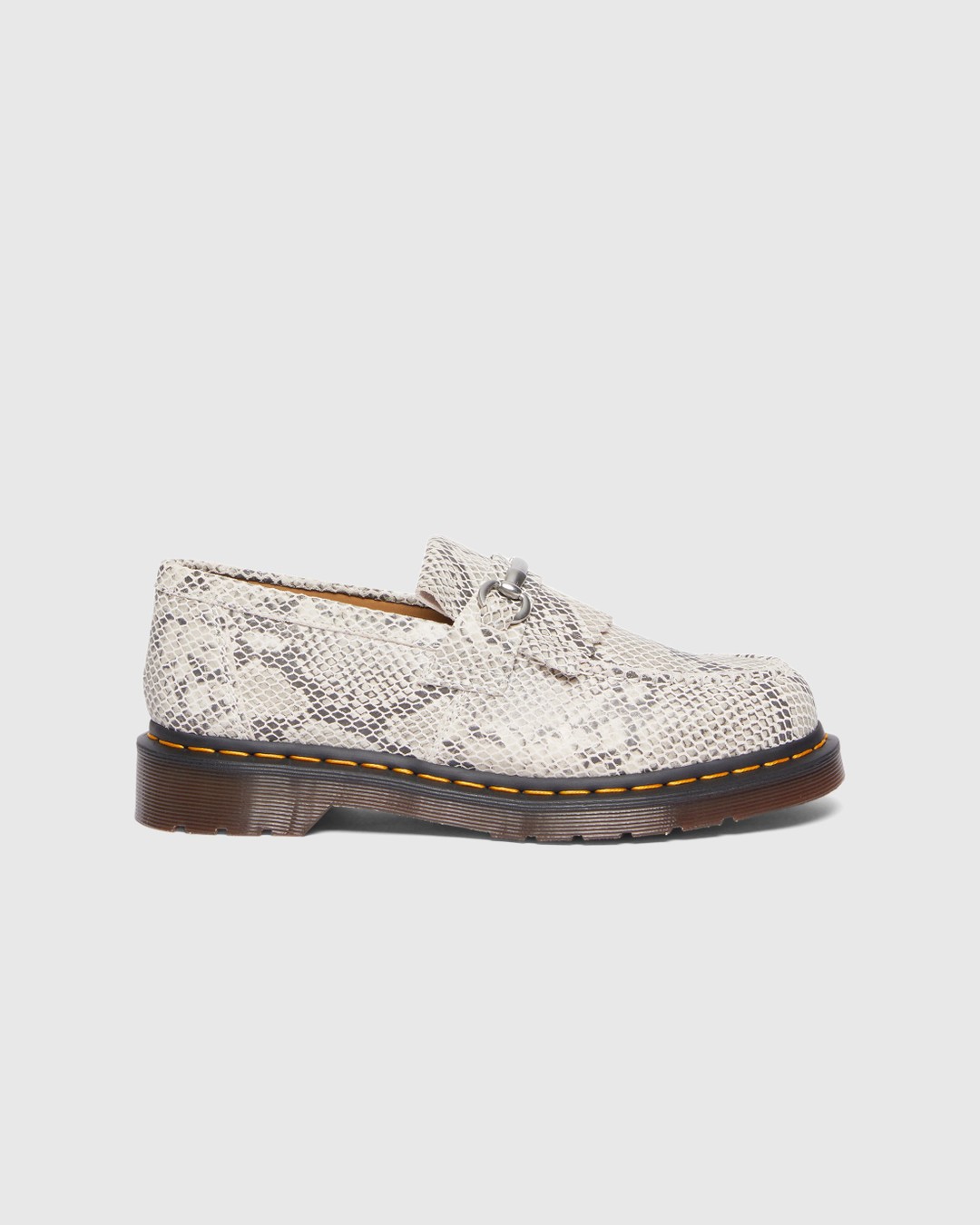 Dr. Martens – Adrian Snaffle Python Print Suede Loafers Sand/Black - Shoes - Grey - Image 1