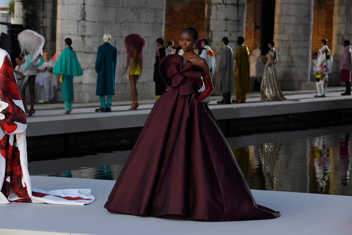 Resort 2021 Valentino by Pierpaolo Piccioli Gold, White & Black Sequin and Net Dress