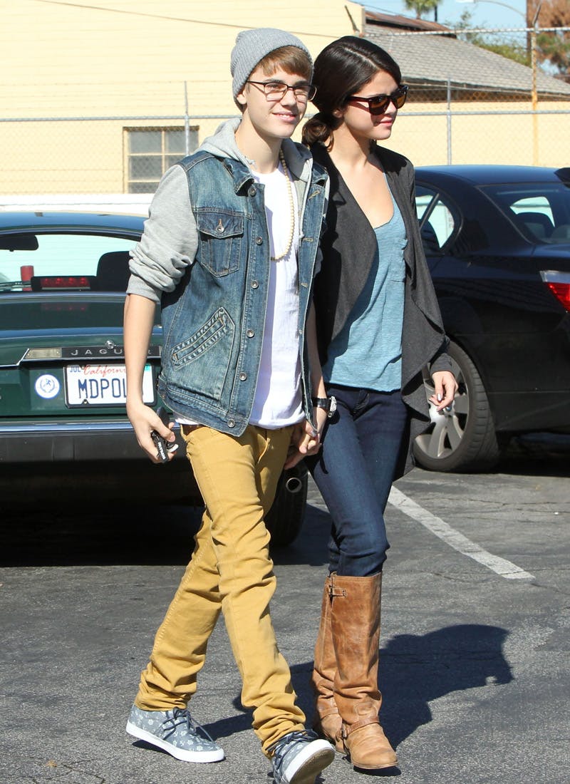 Justin and Selena Head Back to the Batmobile after Breakfast