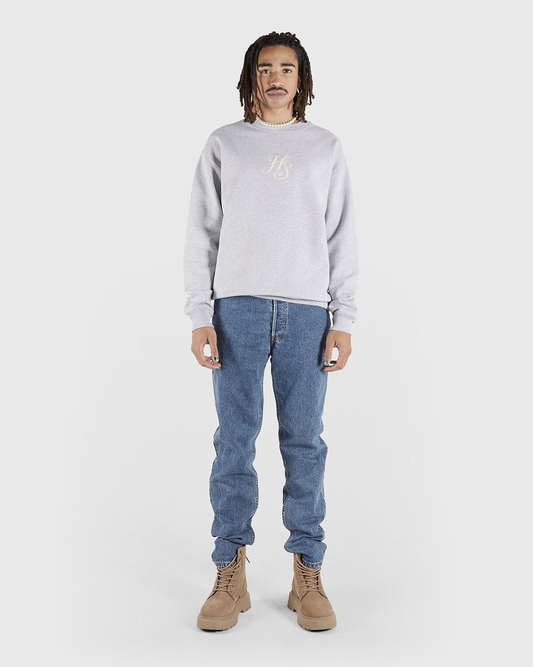 Highsnobiety – Logo Fleece Staples Crew Heather Grey - Sweats - Grey - Image 5