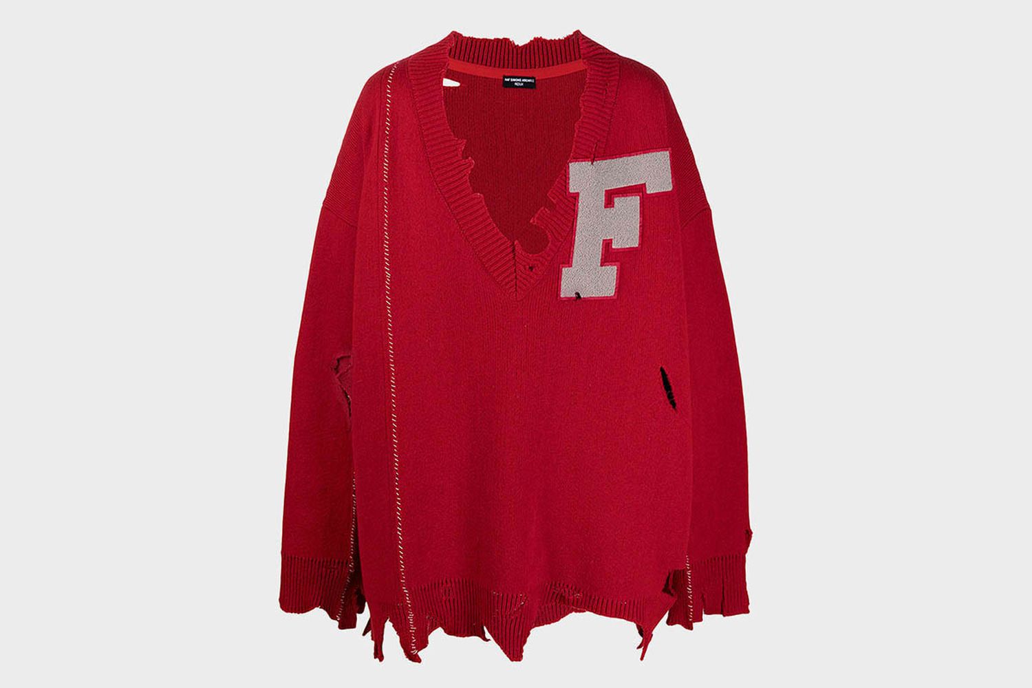 F Appliqué Distressed Sweater