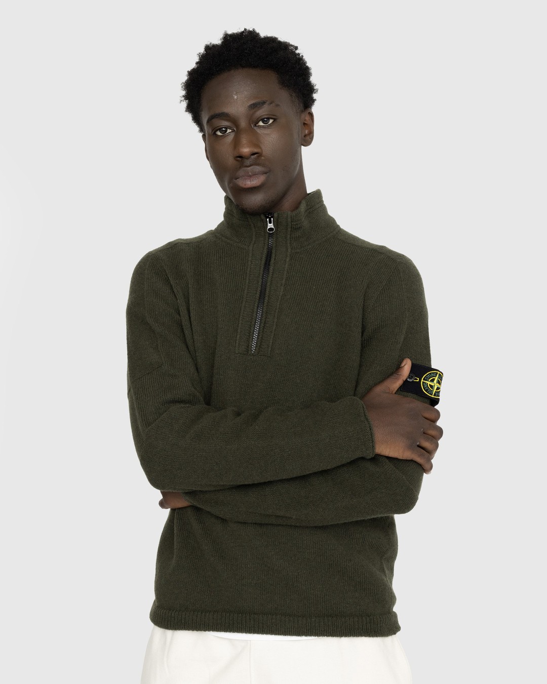 Stone Island – Lambswool Half-Zip Knit Olive - Knitwear - Green - Image 2