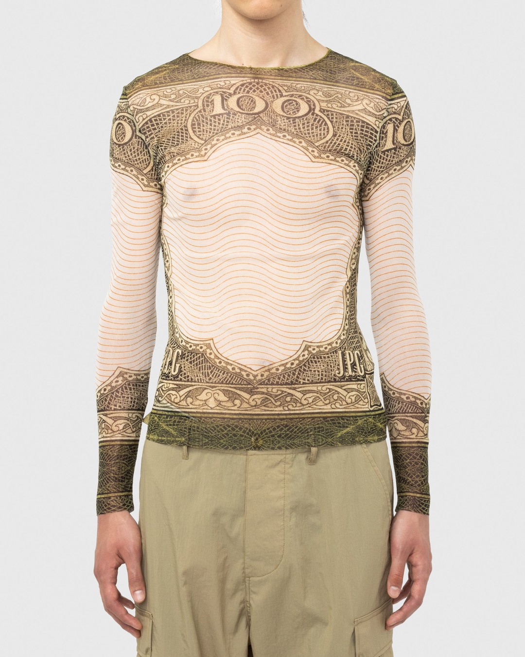 Jean Paul Gaultier – Long-Sleeve Cartouche Top Green/Ecru/Black/Orange - Sweats - Green - Image 3