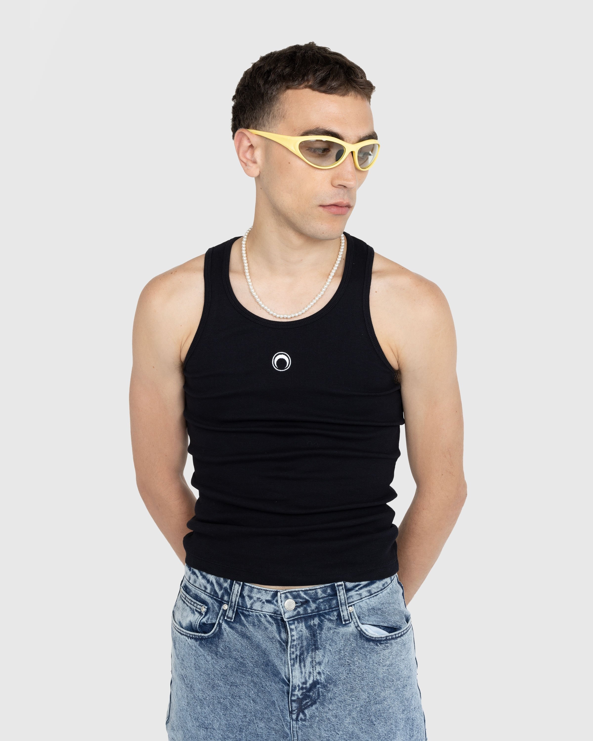 Marine Serre – Organic Cotton Fitted Tank Top Black - Tops - Black - Image 2