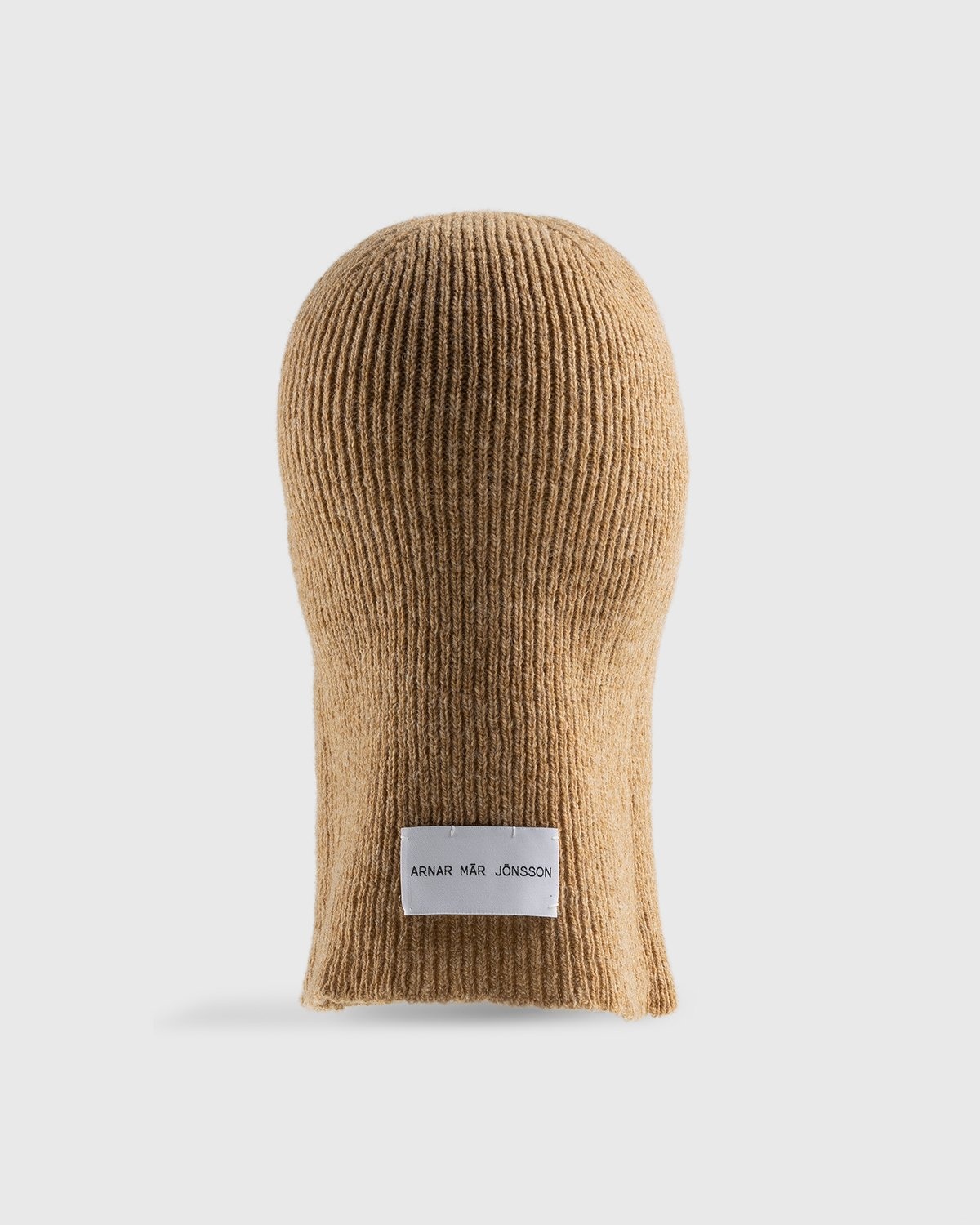 Arnar Mar Jonsson – Knitted Rib Convertible Balaclava Camel - Hats - Brown - Image 3