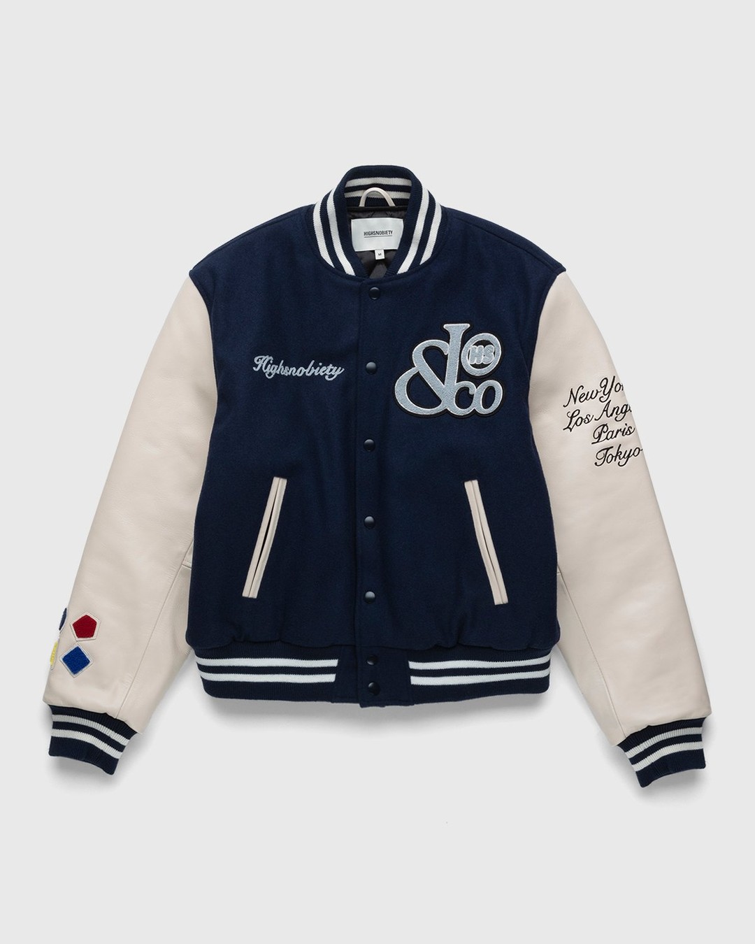 Jacob & Co. x Highsnobiety – Logo Varsity Jacket Navy Creme - Outerwear - Blue - Image 1
